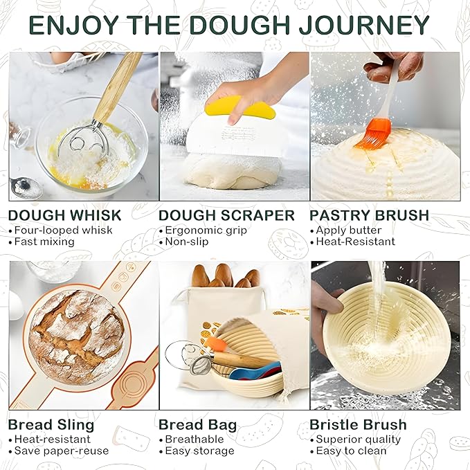 Complete Sourdough Starter Kit with Banneton Bread Proofing Baskets | 26-Piece Set with Starter Jar, Lame, Dough Whisk, Scraper & Sling - Sourdough Baking Supplies Gift for Beginners