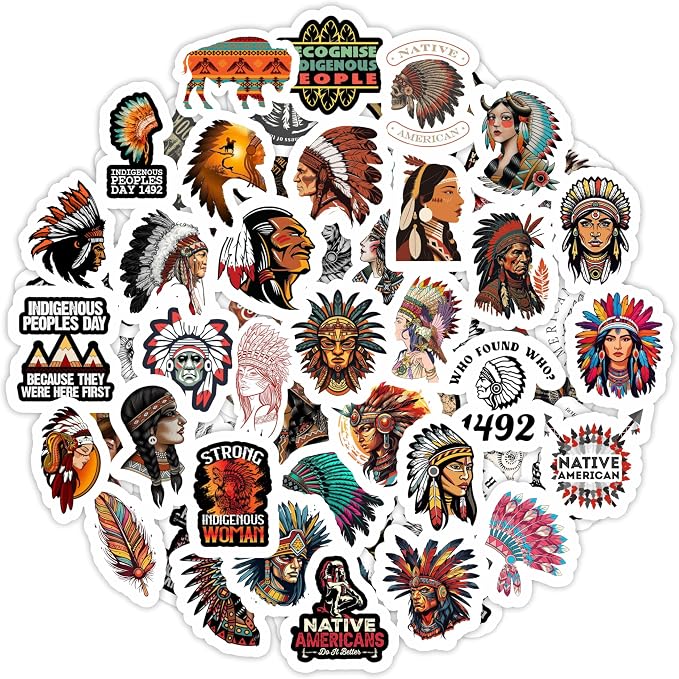 100Pcs Native American Stickers for Water Bottle and Laptop, Native American Party Supplies & Decorations, Waterproof Vinyl Decals, Gifts for Women & Men