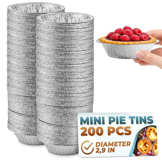 Mini Pie Tins 2.9 Inch - 200 Pack Disposable Aluminum Foil Pie Pans | Durable & Stackable, Freezer & Oven-safe for Holiday Baking & Easter Desserts, Meal Prep | Great Seasonal Easter Gifts for Bakers