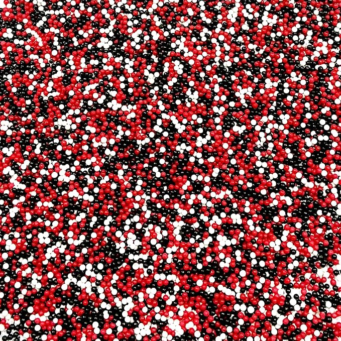 Homipooty Red White and Black Nonpareils Sprinkles Edible Red and Black Pearl Sugar sprinkles 110g/3.88oz 2mm Mini Pearls for Cake Decorating Cupcake Topper and Cookie Ice Cream Halloween Christmas Supplies