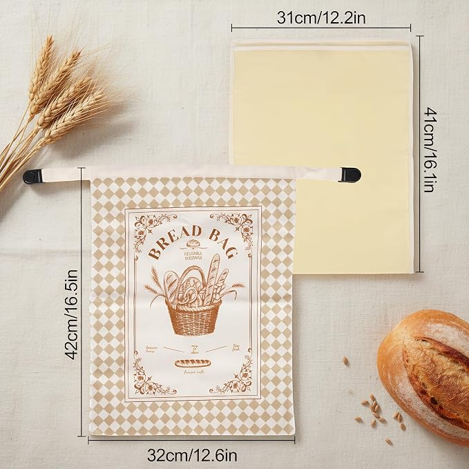 2 Pack Beeswax Bread Bags for Sourdough Homemade Bread, 16x12 Inch Cotton Storage Bags with Removable Liner for Sourdough Fresh and Extend