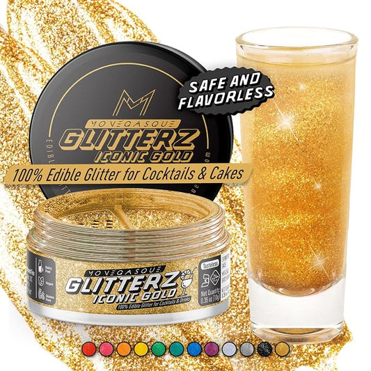 MONÉGASQUE Iconic Gold Edible Glitter for Drinks 10g – Edible Glitter for Cakes & Cocktails – Gold Sprinkles Spray for Food, Cupcake, & Cake Decorations – Cocktail Sparkles & Drink Shimmer Powder
