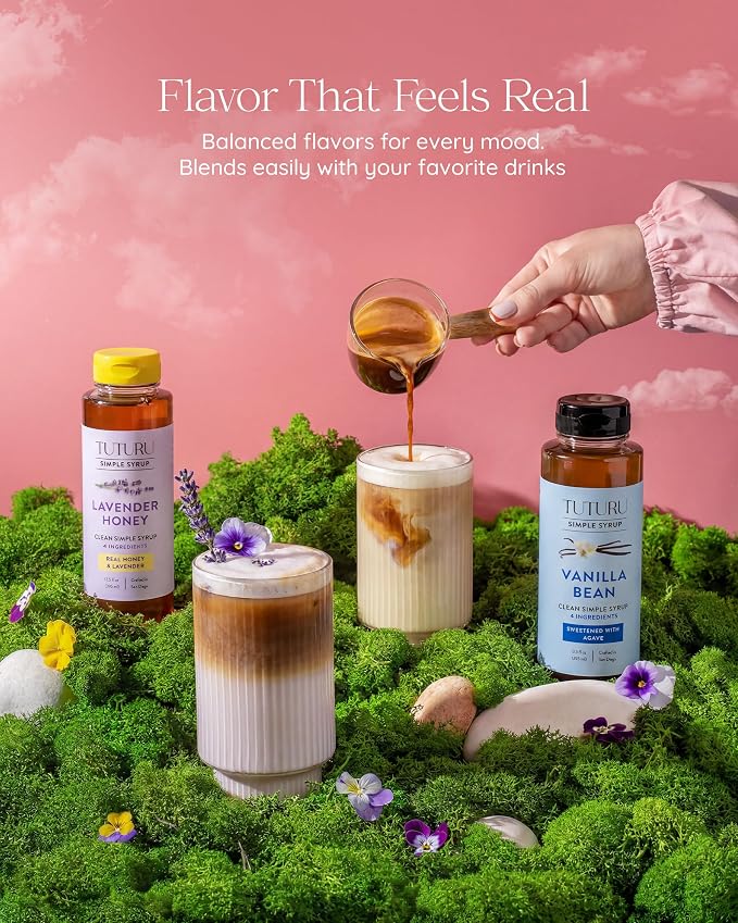 Spring Syrup Bundle - Lavender Simple Syrup and Vanilla Simple Syrup for Coffee, Cocktails, Matcha - Sweetened with real Honey and Agave Nectar - Infused with Real Spices - 13.5 oz (2 Pack)