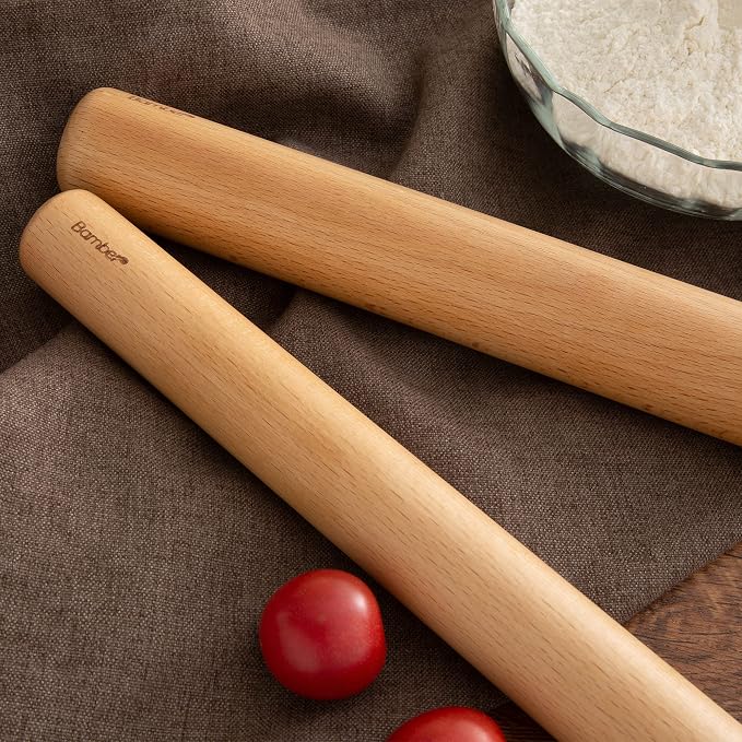Bamber Wood Rolling Pin for Baking Large Wooden Rolling Dowel Stick Dough Roller for Cookie Dumpling Pastry Pizza Tortilla, 17.3'' by 1.6''
