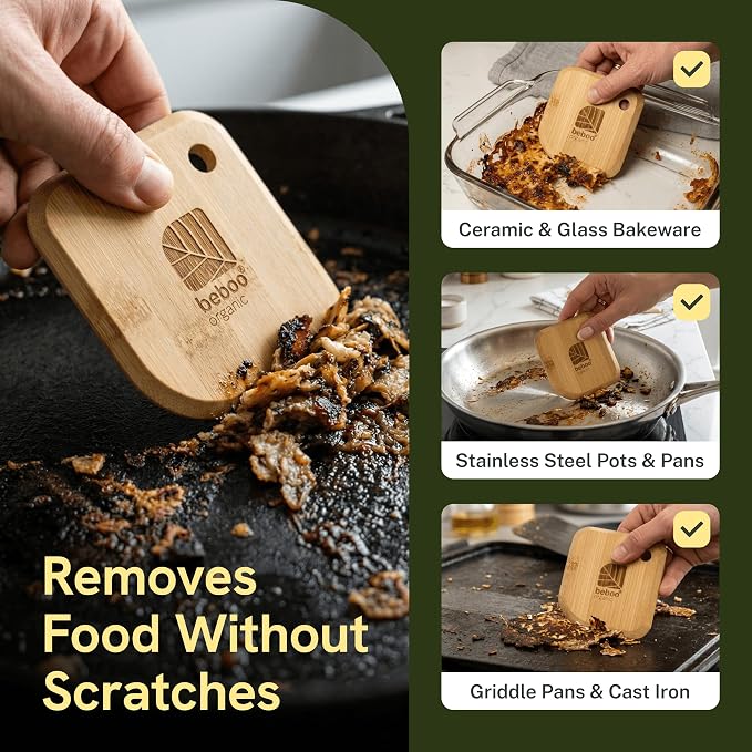 Scraper, Premium Italian Design Bamboo Pot & Pan Scraper Set (3 Pcs)