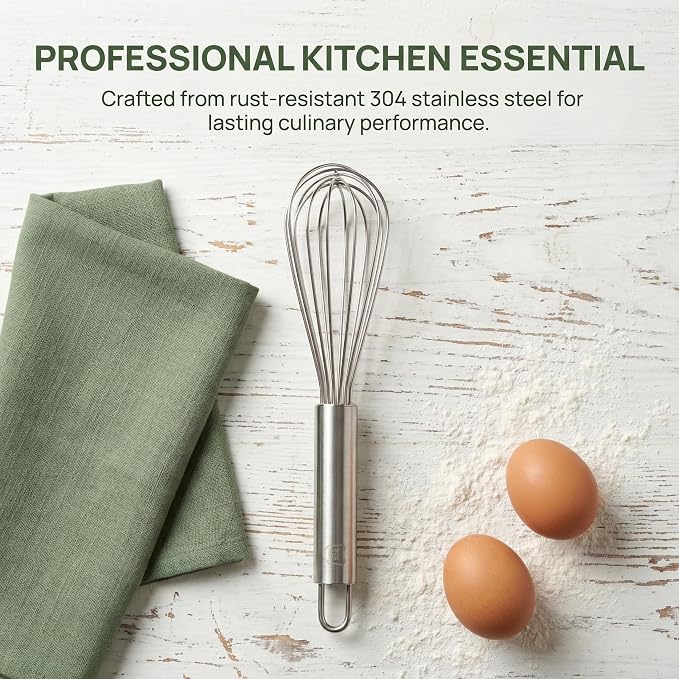 304 Stainless Steel Whisk, 16 Wires Heavy Duty Kitchen Whisk for Mixing Whipping Eggs, Cream, Batter (10 inch)
