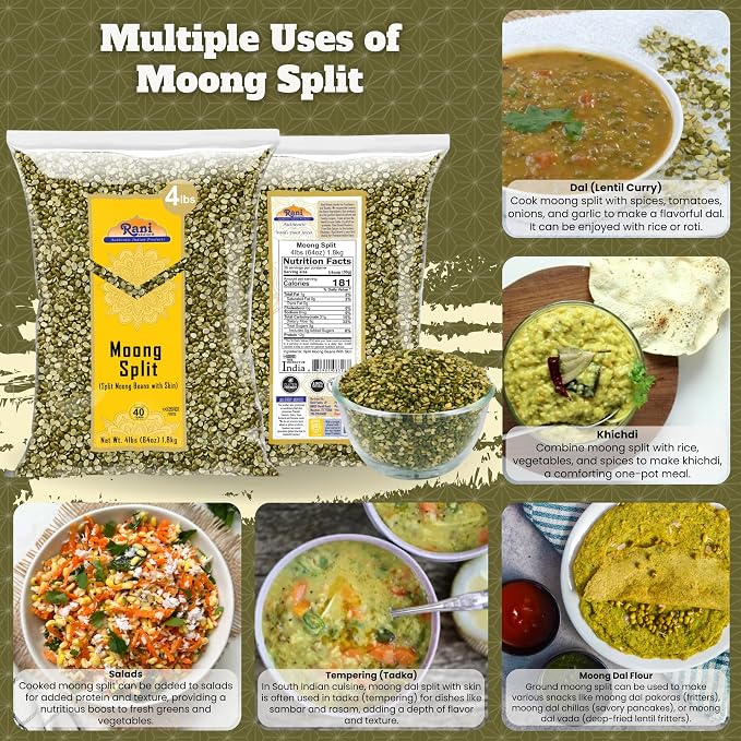 Rani Moong Split (Split Mung Beans with Skin) Lentils Indian 64oz (4lbs) 1.81kg Bulk ~ All Natural | Gluten Friendly | Non-GMO | Kosher | Vegan | Indian Origin