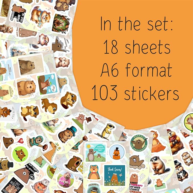 100Pcs Groundhog Stickers for Water Bottle and Laptop - Cute Animal Decorations, Party Supplies & Gifts, Waterproof Vinyl Decals, Gifts for Women & Men