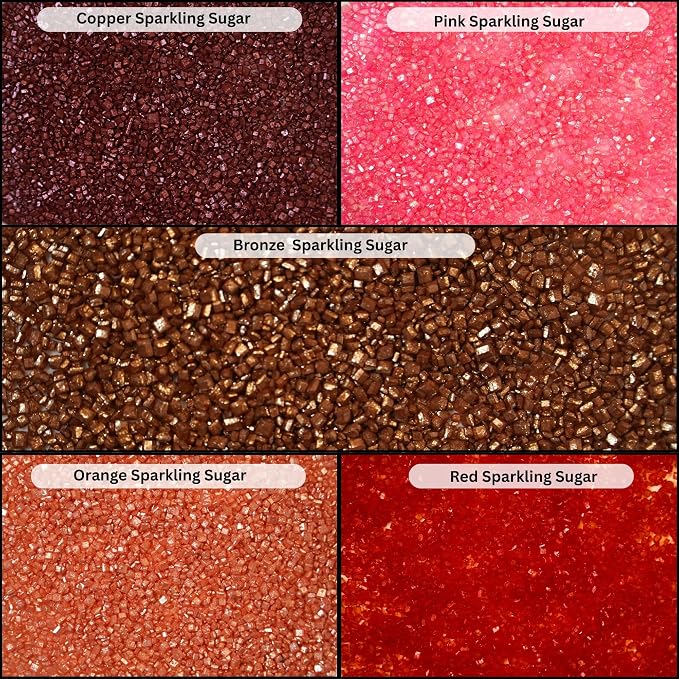 Confect Sparkling Sugar for Baking & Cake Decoration | Assorted pack of 5 Arabian Nights Sparkling Sugar Sprinkles Mix Bronze, Bright Pink, Copper, Orange & Deep Red | Vegan, Gluten-Free, Nut-Free, Soy-Free, Dairy-Free, Palm Oil-Free- 5 Oz