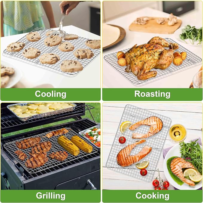 Homikit 2 Pack Cooling Racks, 16.5 x 11.5 Inch Stainless Steel Large Baking Rack Set for Cooking Roasting Grilling, Bacon Bread Pizza Oven Wire Racks Fit 18x13 Half Sheet, Heavy Duty & Dishwasher Safe