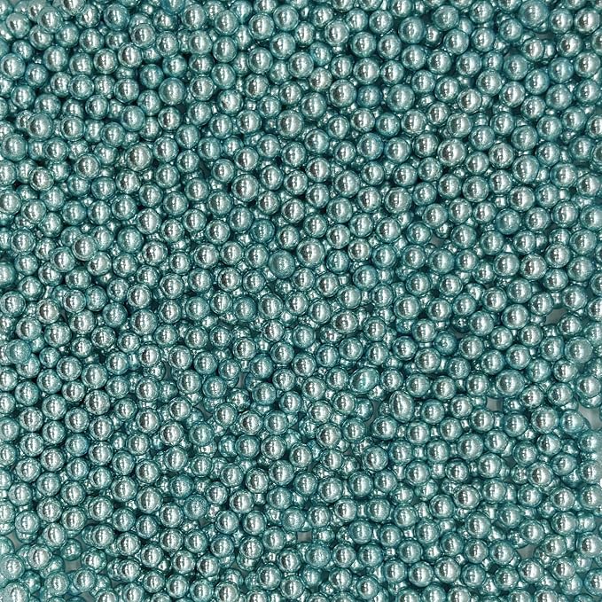 Edible Silver BluePearl Sugar Sprinkles Candy 4mm Mini Pearls Cake Decorations Cupcake Toppers Cookie Decorating Perfect for Wedding Party Valentine Halloween Christmas Supplies 3OZ
