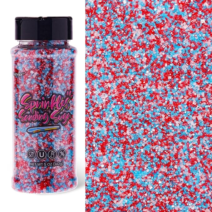 Red Blue and White Sanding Sugar Sprinkles, Sujoygar 5oz Edible Cake Patriotic Sprinkles for Ice Cream Toppings Cupcake Chocolate Decoration, 4th of July Party Cookies Baking Dessert Food Supplies