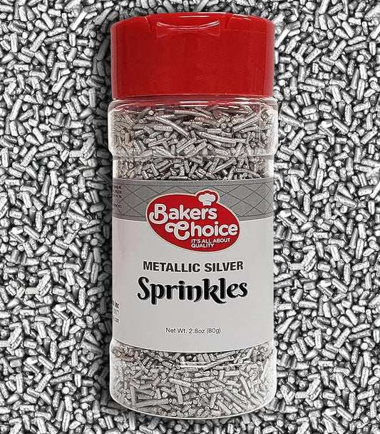 Bakers Choice Metallic Silver Sprinkles for Baking - Jimmies Sprinkles for Ice Cream Toppings - Dairy Free, Kosher 2.8 oz.