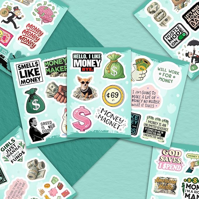 100Pcs Money Stickers for Planner for Adults, for Water Bottle - Money Sign, Symbol Stickers, Party Supplies- Gift for Women & Men