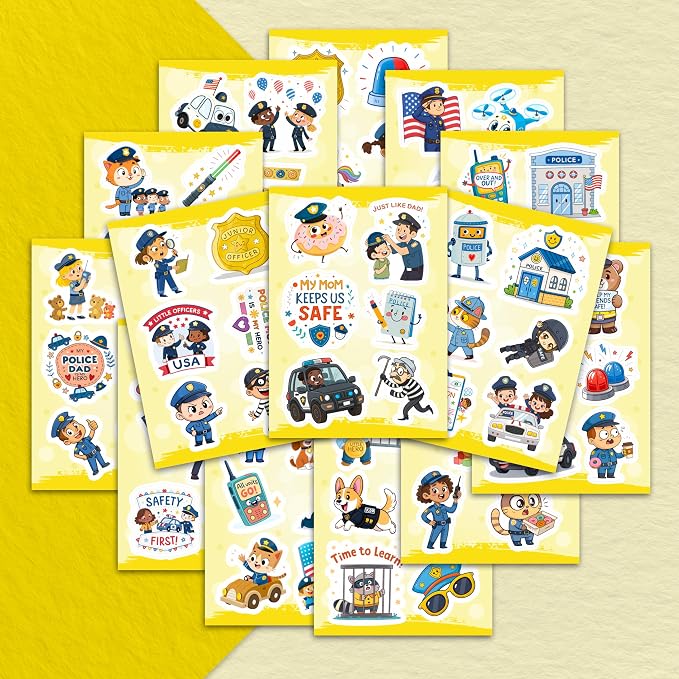 100 PCS Police Stickers Pack – Police Car & Policeman Vinyl Stickers for Laptops, Water Bottles & Notebooks