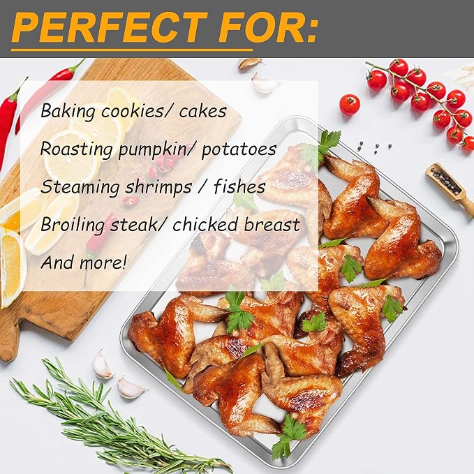 17.5 Inch Baking Sheet Pan, Joyfair Stainless Steel Cookie Sheet Toaster Oven Tray, Professional Bakeware for Cookie/Bacon/Bread, Rolled Rim & Mirror Finish, Rust Resistant & Dishwasher Safe