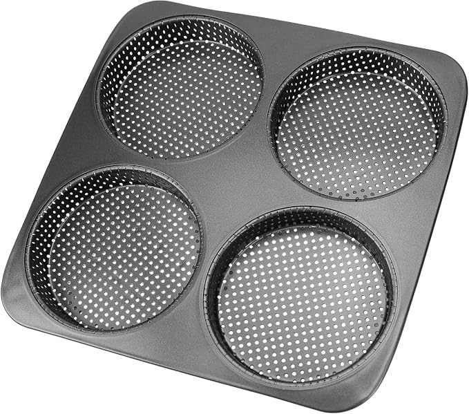 BuleVina 5 Inch Hamburger Bun Pan, Non-Stick Carbon Steel Bread Mold, 4 Cavity Cup Big Baking Pan for Homemade Hamburger Buns, Nonstick & Heat Resistant Burger Bun Mold