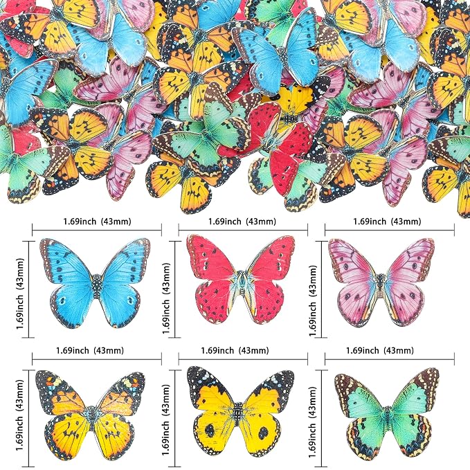 Gyufise 48Pcs Multicolor Butterfly Cake Decorations: Edible Wafer Paper Butterflies, Cupcake Toppers, Party Decorations, Birthday, Gender Reveal, Baby Shower, Wedding Anniversary, Kids Birthday