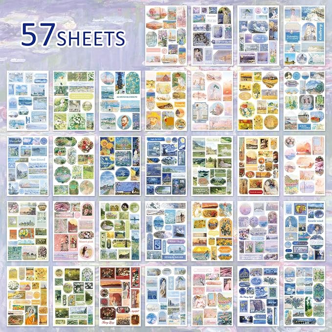Vintage Oil Painting Scrapbook Sticker, Journaling Supplies for Junk Journal, 500+ Scrapbooking Washi Stickers & 25 Ephemera Papers Art Scrapbook Supplies for Adults Teens Women Girls Junk Journal