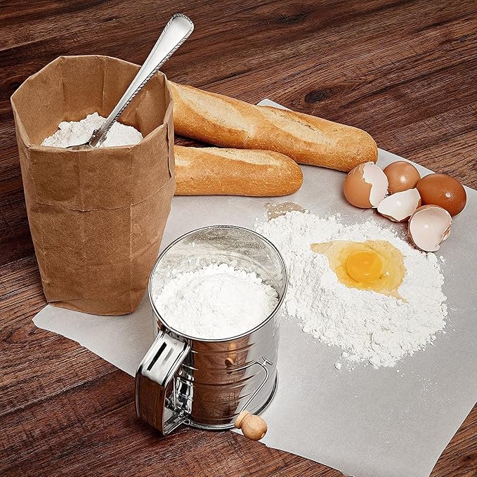 Stainless Steel 3 Cups Flour Sifter for baking | Rotary Hand Crank Powdered sugar shaker and flour duster|
