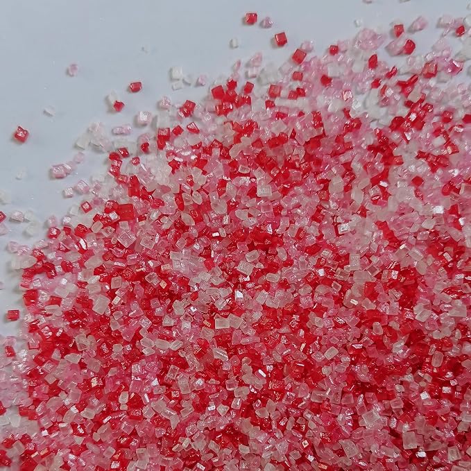 HeDeon&Rles Edible Red Pink White Sanding Sugar Crystals for Baking 120g/4.23oz Sparkling Sugar Crystals Cake Cupcake Pancake Ice Cream Top Valentines Wedding Christmas Cake Decoration