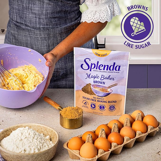 SPLENDA Magic Baker Brown Zero Calorie Plant Based Granulated Baking Blend with Stevia, Erythritol and Allulose – Zero Sugar, Keto Friendly, 1lb (16 oz) Pouch (Pack of 1)