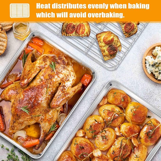Homikit Baking Sheet with Wire Rack (1 Pan + 1 Rack), 16"x12" Stainless Steel Cookie Sheets for Baking, Metal Baking Tray Jelly Roll Pan with Cooling Rack for Oven Roasting, Nonstick & Dishwasher Safe