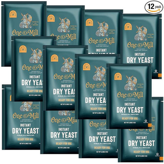 One in a Mill Instant Dry Yeast Packets | Fast Acting Self Rising Yeast for Baking Bread, Cake, Pizza Dough Crust | Kosher | Quick Rapid Rise Leavening Agent for Pastries | 12 Packets