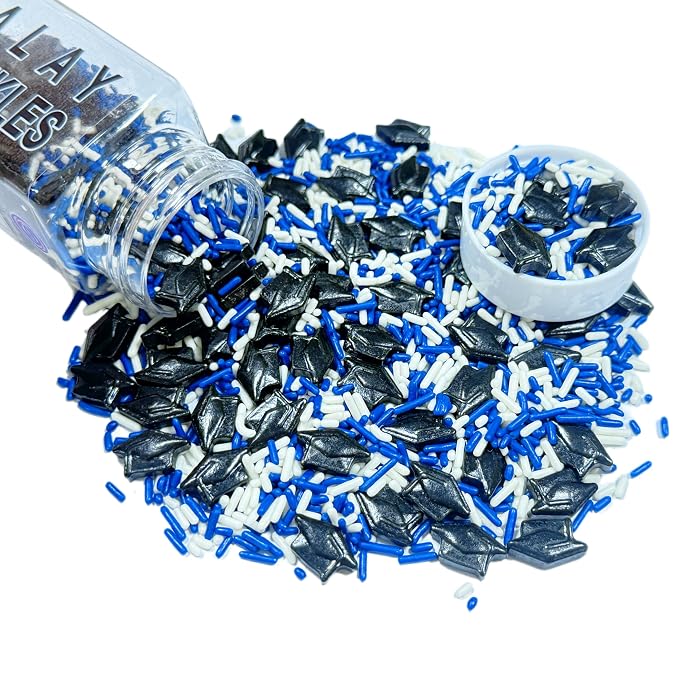 Sentovac Mortarboard and Pearls Mixing Cake Sprinkles Cake and Cupcake Topper Decorations Sprinkles for Graduation Season Decorationing Supplies 3.53OZ