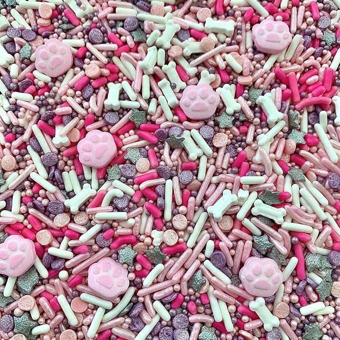 COOL MOM SPRINKLES Pink Dog Birthday Sprinkles (4 oz.) –Girl Dog Paw Themed Sprinkles for Decorating Birthday Cakes, Cupcakes, Cookies & Desserts – Mixed in the USA/Gluten-Free