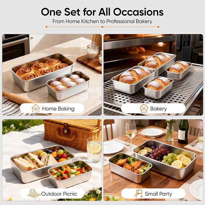 LIANYU 8 Pack Loaf Pan Set, 9x5 Inch Bread Pans and 6.3x3.5 Inch Mini Loaf Pan for Baking Bread, Stainless Steel Medium Small Bread Loaf Pans for Meatloaf Cake, Healthy & Non Toxic, 4 Medium+4 Small