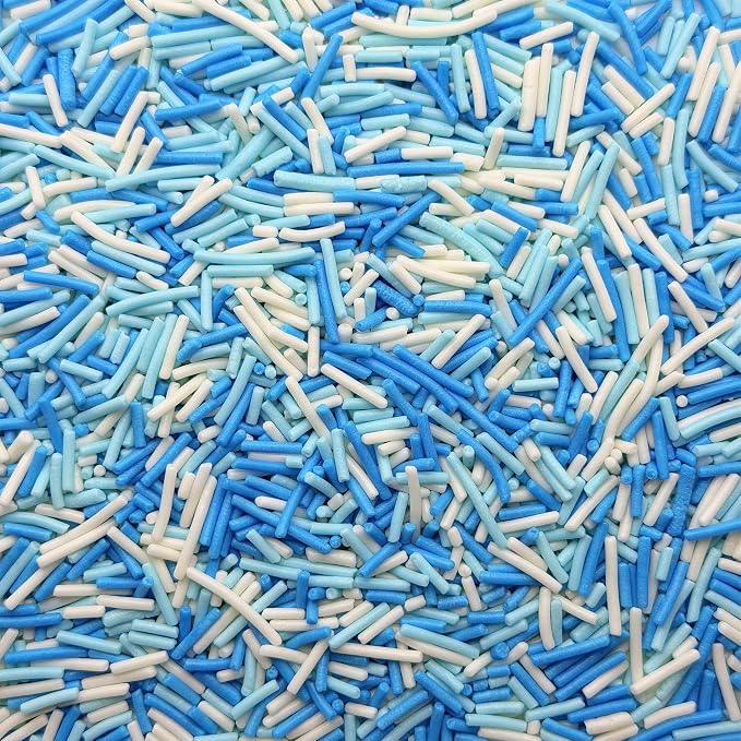 CandiJumpin Blue and White Jimmy Sprinkles, White and Baby Blue Sprinkles for Cake Decorating Edible Cake Jimmies Edible Crunchy Jimmies Ice Cream Toppings, Baby Shower Party Wedding Christmas Supplies 3 OZ