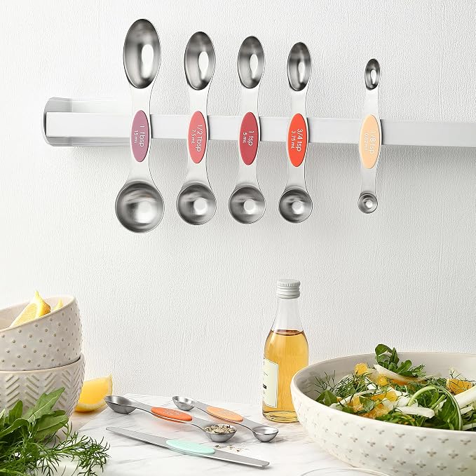 Spring Chef Dual Sided Magnetic Measuring Spoons Set, Desert Sunset, Set of 8 & Stainless Steel Magnetic Measuring Cups, Set of 7, Black - 2 Product Bundle