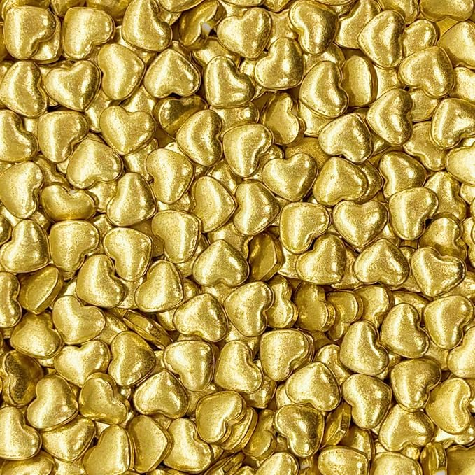 Dynastang Super Gold Heart Sprinkles Edible Heart Cake Decorating Heart Cake Decorations Cupcake Toppers Cookie Decorating Perfect for Cakes, Cupcakes, Desserts Toppings 3OZ
