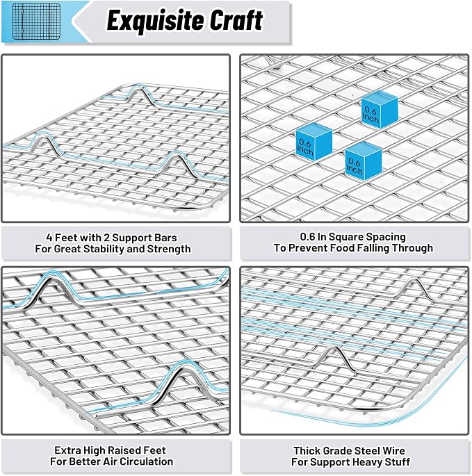 TeamFar Cooling Rack, 2 Pack Stainless Steel Grid Baking Rack for Cooking Roasting Grilling Drying, 11.75’’x 9’’ Small Metal Toaster Oven Rack for Cookies Meat, Non-Toxic & Heavy Duty, Dishwasher Safe