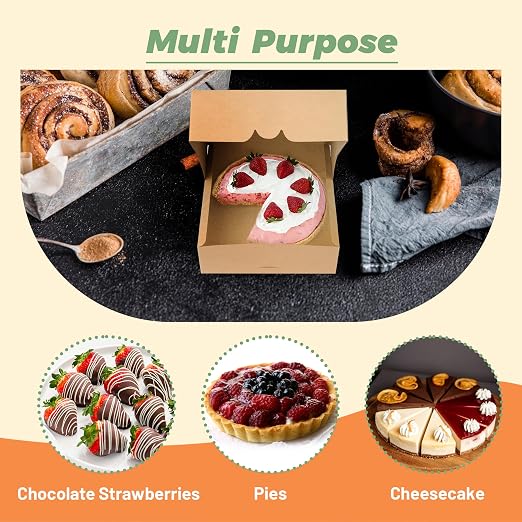 20 Pack Pie Boxes 9x9x3Inch Cake Boxes Bakery Boxes with Window for Pie, Cookies, Donuts, Chocolate Covered Strawberries, Graduation Gifts Party Favors(Brown)