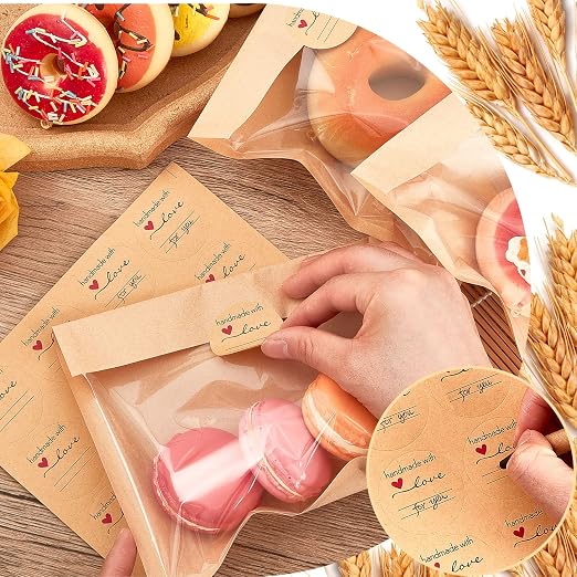 Outus 700 Pcs Cookie Packaging Bags with Seal, 7.1 x 7.5 Inch Bakery Pastry Bags with Window, Heat Sealable Grease Resistant Paper to Go Bake Sleeves for Gift Giving Donut Bread Sandwich (Brown)