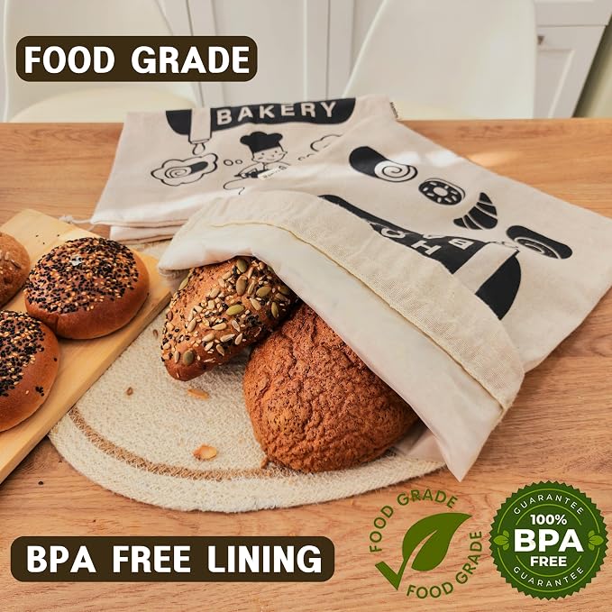 Bread Bags for Homemade Bread - 2 Pack Eco-Friendly Lining, XL Reusable Linen Bag for Fresh & Soft Homemade Sourdough Storage, Cloth Saver Bag for Sourdough 18” x 13"