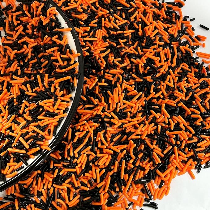Homipooty Black and Orange Soft Jimmies Sprinkles Edible Sprinkles Sugar Candy for Cake Decorating 78g/2.75oz Cookie Cupcake Topper Ice Cream and Dessert Decorating