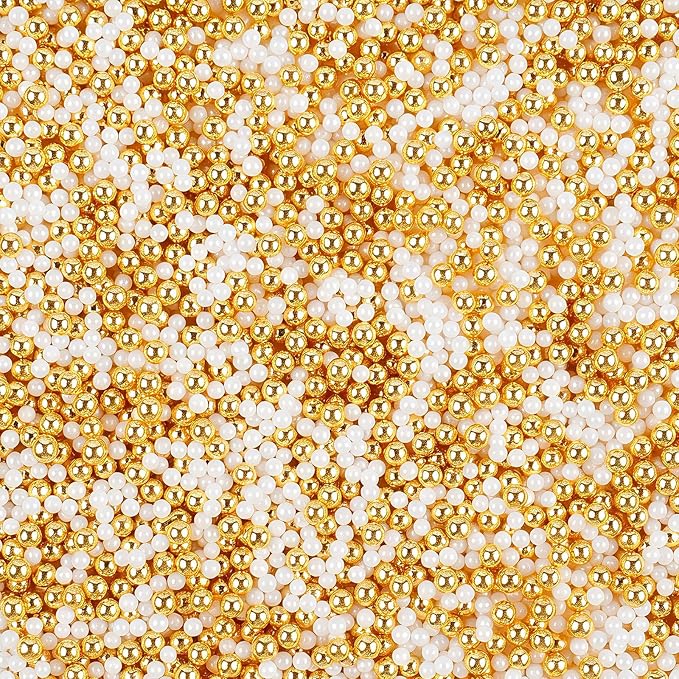 Gold and White Nonpareils Sprinkles - 4.6oz Edible Dot Sprinkles Mix | 3mm & 2mm Sprinkles for Cake Decorating, Cupcake, Cookie, Baking, Donuts, Ice Cream Toppings