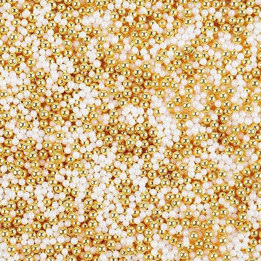 Gold and White Nonpareils Sprinkles - 4.6oz Edible Dot Sprinkles Mix | 3mm & 2mm Sprinkles for Cake Decorating, Cupcake, Cookie, Baking, Donuts, Ice Cream Toppings