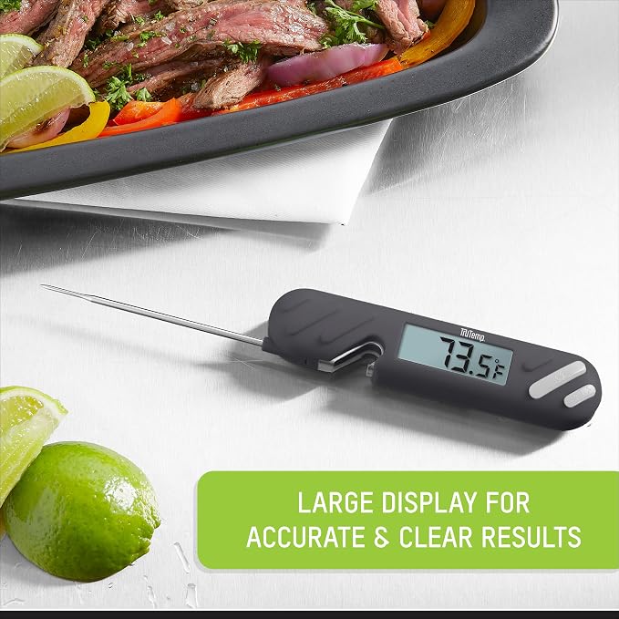 Taylor TruTemp Digital Instant Read Thermometer Meat Probe for BBQ Kitchen with Built in Bottle Opener, Reliable Folding Probe Easy Read LCD Grilling Cooking Tool, Gray