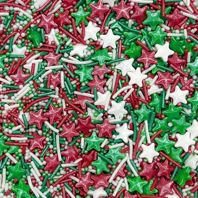 Dynastang Christmas Stars & Pearls & Jimmy Sprinkles Edible Stars Cake Decorations Cupcake Toppers Cookie Decorating Perfect for Cakes, Cupcakes, Desserts Toppings 3OZ