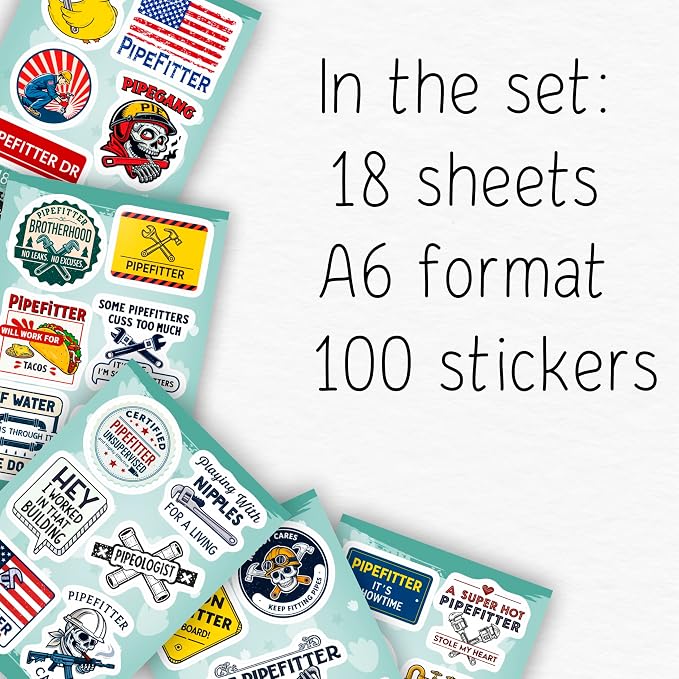 100Pcs Funny Pipefitters Stickers Hard Hat and Decals for Water Bottle - Pipefitter Gifts for Men - Steamfitter Stickers- Gift for Women & Men