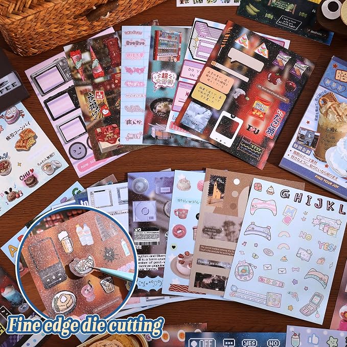 2PCS Girl's Japanese Retro Sticker Book, Food and Daily Life Theme - 500+ Cute Old Showa Style Foodie Stickers, for DIY Scrapbooking Journaling Handbook Decoration