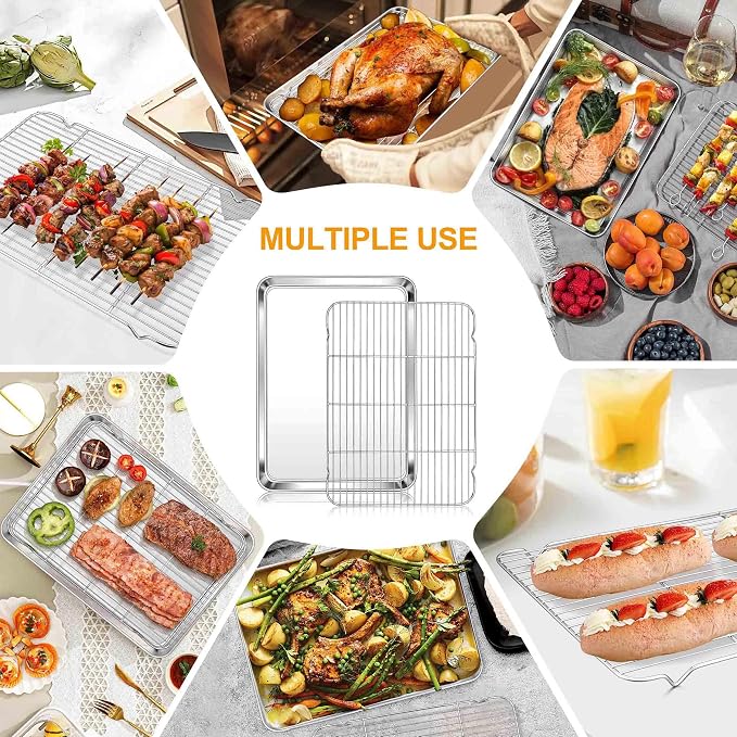 Homikit Baking Sheet with Rack Set (2 Pans+2 Racks), 20x14 Inches Large Stainless Steel Cookie Sheets & Cooling Racks Non Toxic, Big Metal Bacon Crisp Trays for Oven Baking Cooking, Dishwasher Safe