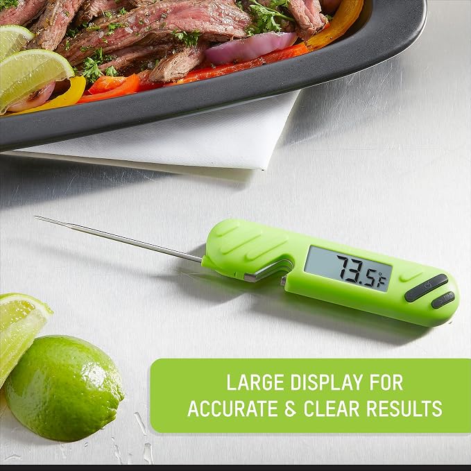 Taylor TruTemp Digital Instant Read Thermometer Meat Probe for BBQ Kitchen with Built in Bottle Opener, Reliable Folding Probe Easy Read LCD Grilling Cooking Tool, Green