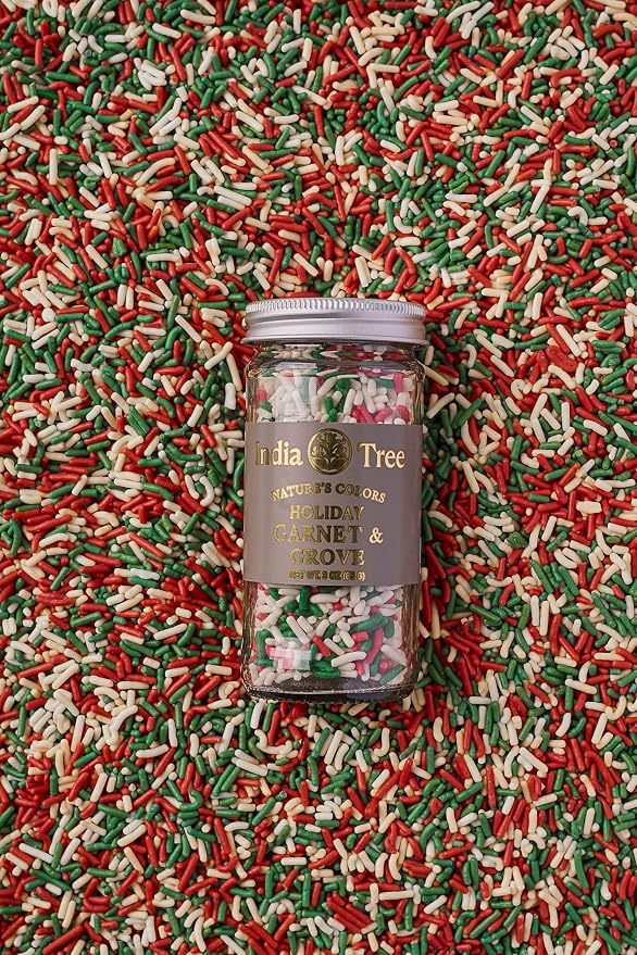 India Tree Nature’s Colors Cake Decorations Garnet & Grove Sprinkles in Glass Jar, Plant-Based Food Coloring, Non-GMO, No Artificial Dyes, Baking and Dessert Topping, 3 oz