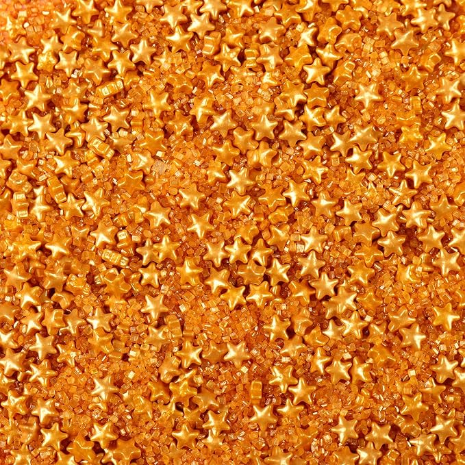 Gold Sprinkles for Cakes Decorating, Star Sprinkles Mix for Cupcake and Cake Toppers Edible Gold Stars Cake Decorations, Dessert Decoration