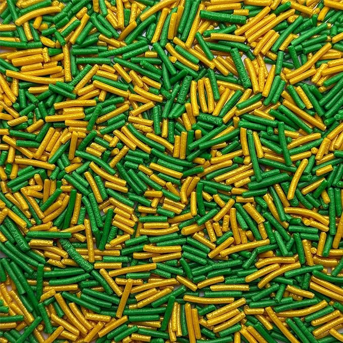 CandiJumpin Gold and Green Jimmy Sprinkles, Gold Green Sprinkles for Cake Decorating Edible Cake Jimmies Edible Crunchy Jimmies Ice Cream Toppings, Baby Shower Party Wedding Christmas Supplies 3 OZ